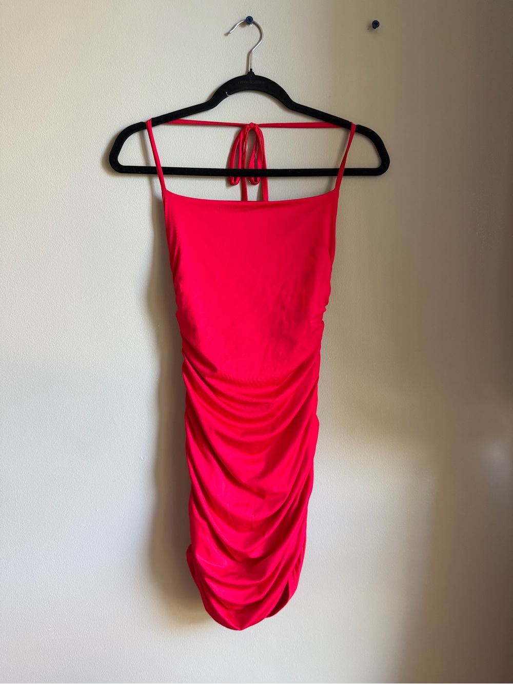 Sexy Red Ruched Halter-Tie Mini Dress
